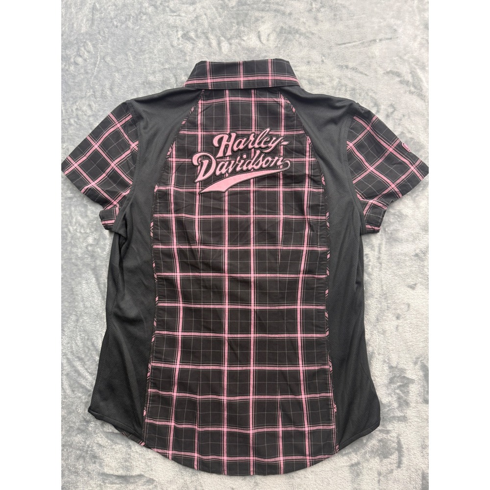 Harley Davidson Shirt women Performance Plaid Black Pink cancer support Small - Picture 3 of 11